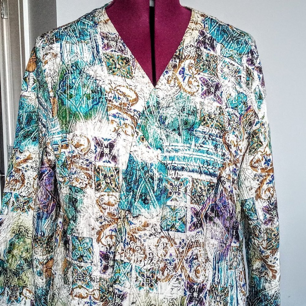 Chico's Multi-Color Open Front Silk & Wool Jacket - image 1